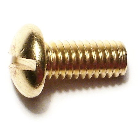 5/16-18 X 3/4 In Slotted Round Machine Screw, Plain Brass, 12 PK